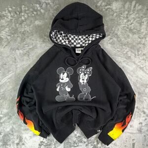 Vans X Disney Black Mickey/Minnie Checkered/Flames Design Pullover Hoodie XS